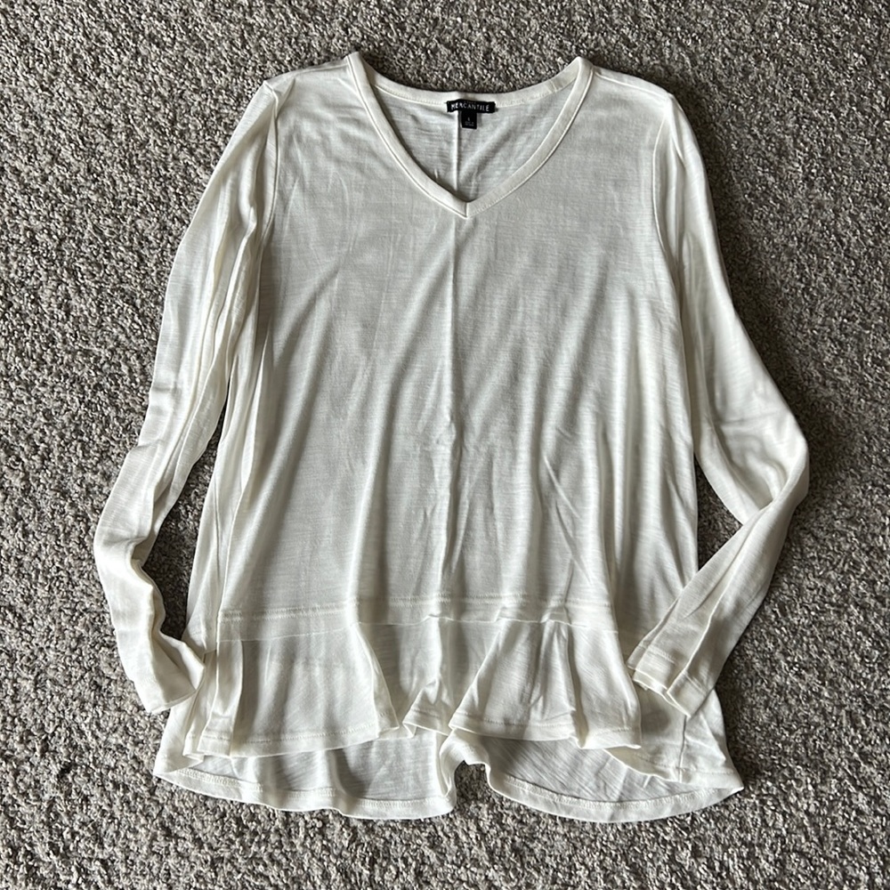Jcrew long sleeve peplum ivory size large EUC